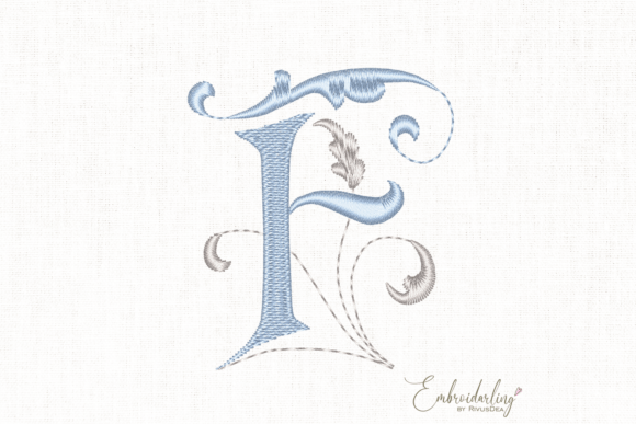 Vintage Floral F Machine Embroidery Letter